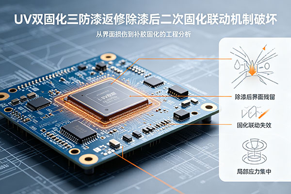 UV 双固化三防漆返修除漆后二次固化联动机制破坏 UV 双固化三防漆返修除漆后二次固化联动机制破坏