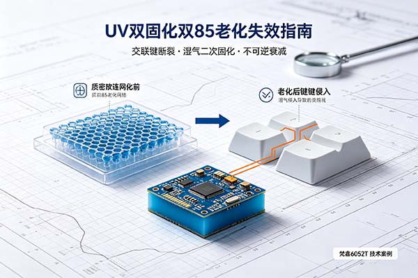 UV双固化胶双85老化失效机制:交联键断裂与湿气二次固化不可逆衰减解析 UV双固化胶双85老化失效机制:交联键断裂与湿气二次固化不可逆衰减解析