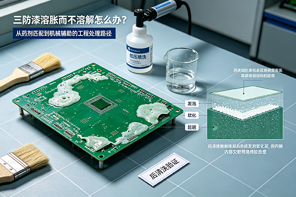 解胶剂只能让三防漆发泡软化却无法完全溶解 解胶剂只能让三防漆发泡软化却无法完全溶解